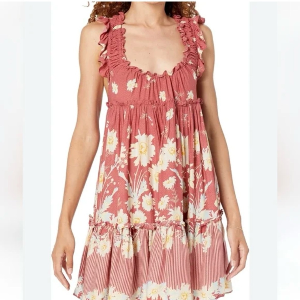 Free People Pink and White Ruffled Halter Sundress